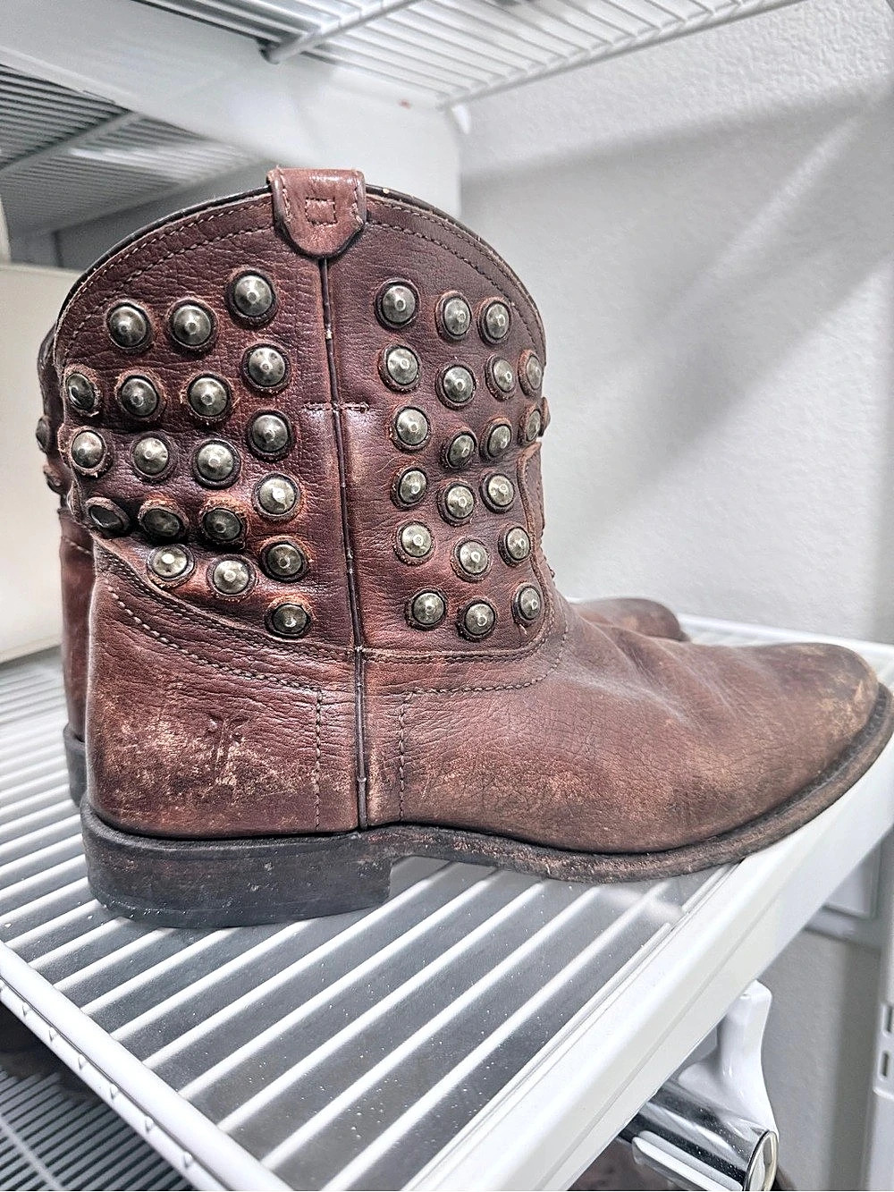 Frye Deborah Studded Short Western Boot Brown US 8 B